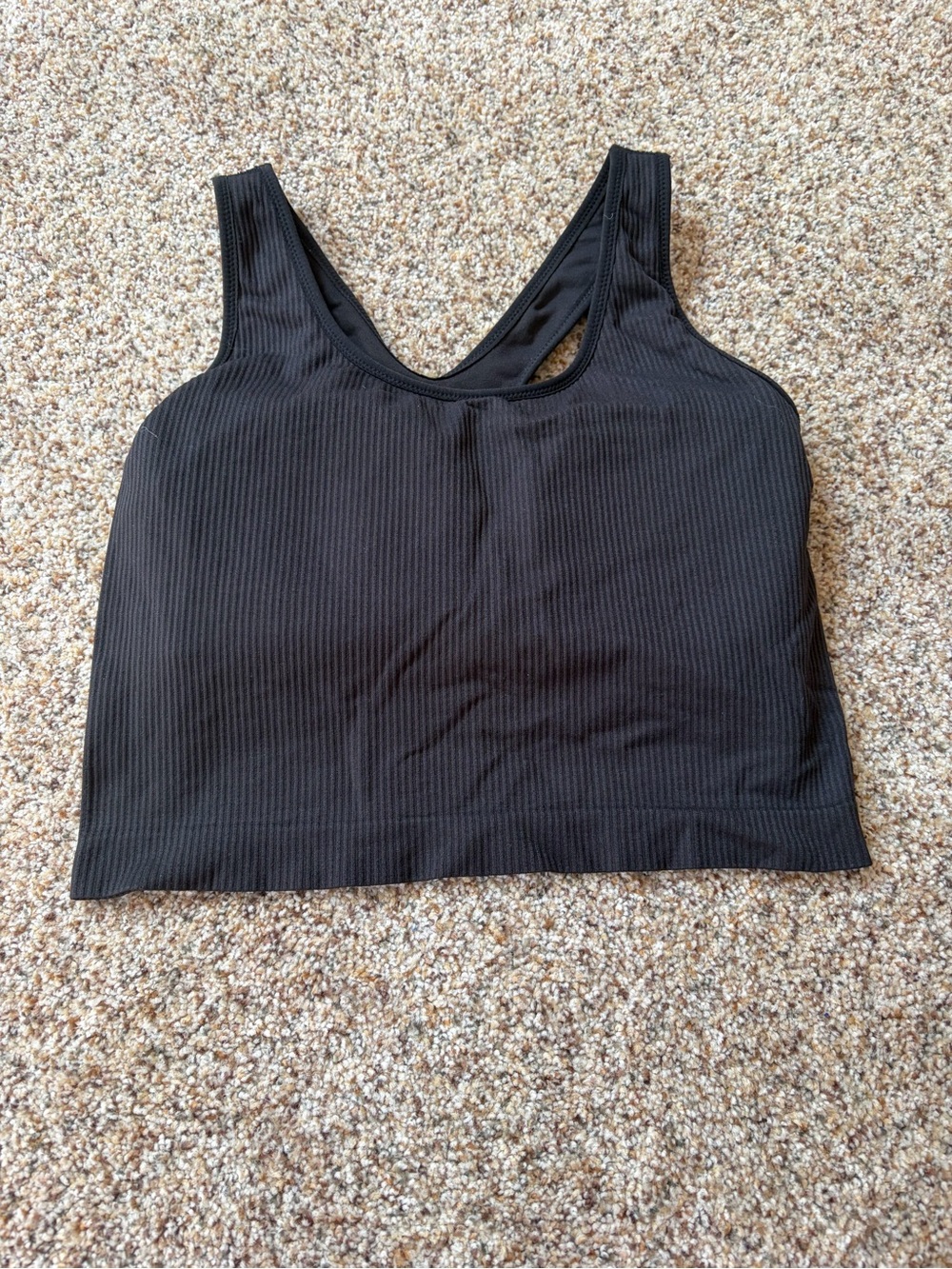 Calia Black Ribbed Scoop-Neck Crop Tank Top/Sports Bra